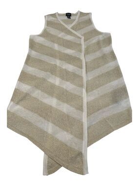 Travelers Collection by Chicos Sz0/S Metallic Stripe Vest Cream/White Like New